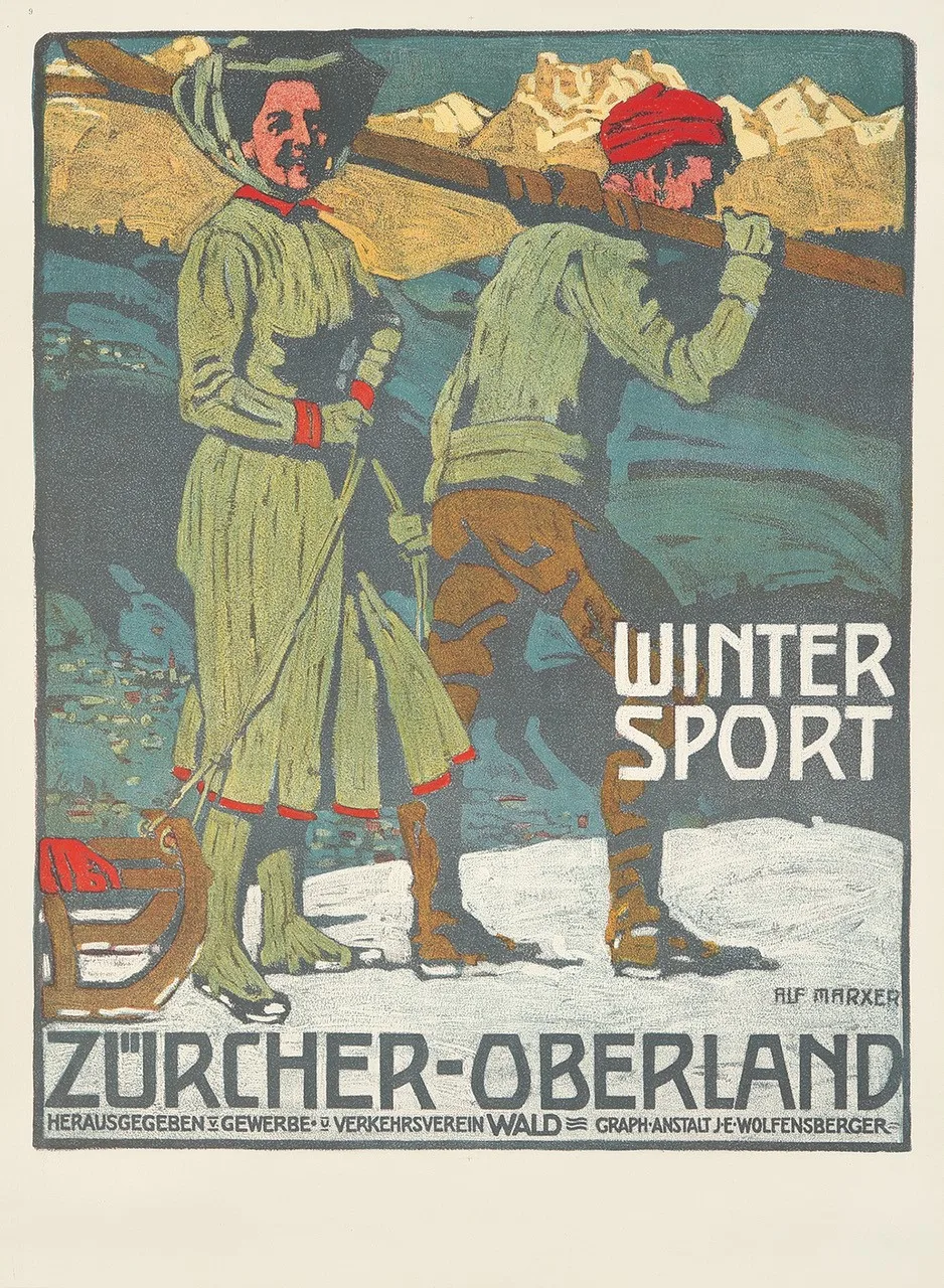 Plakat von Alfred Marxer zu Wintersport im Zürcher Oberland.
